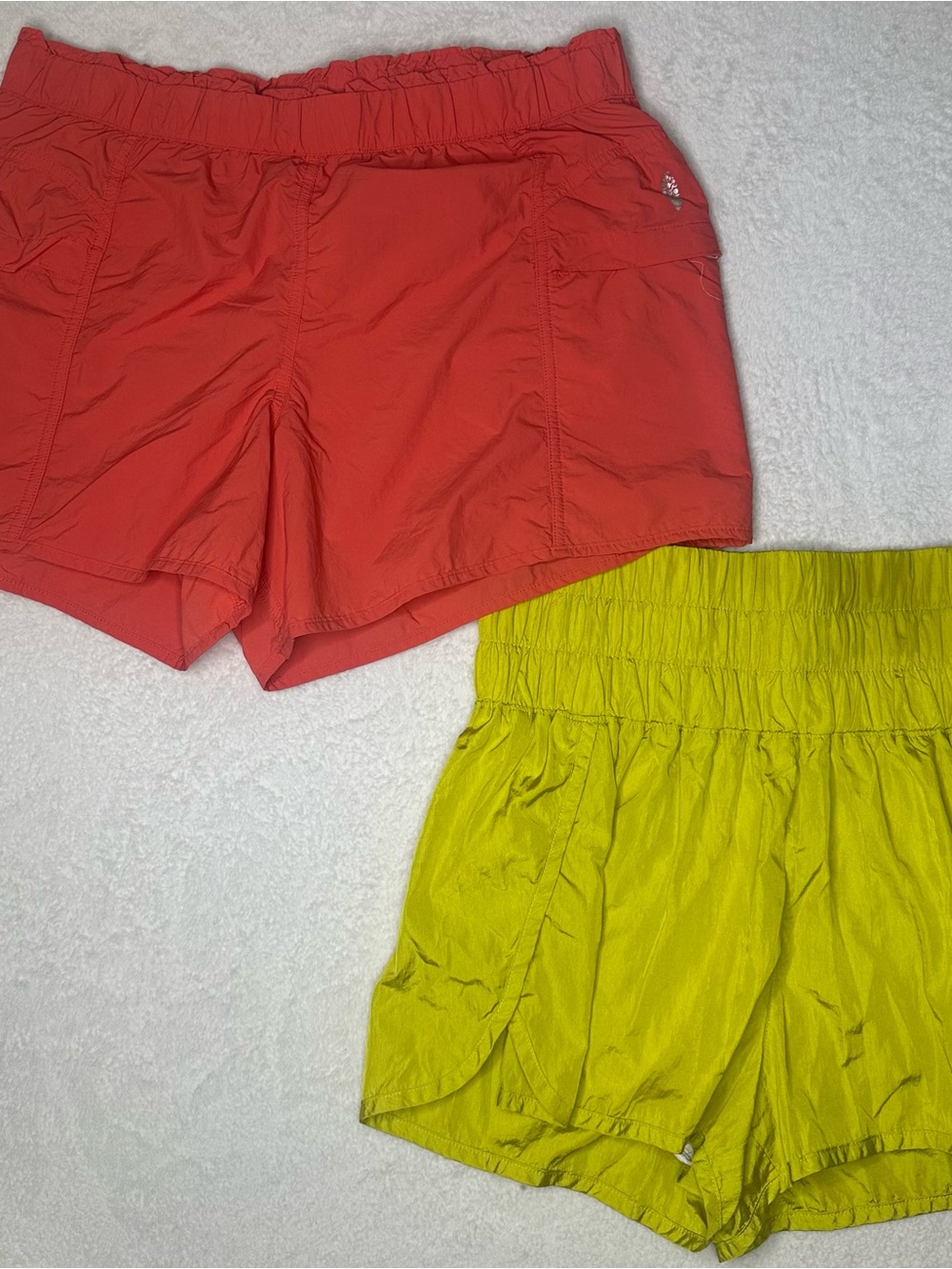 Free People Women’s Shorts 2-Pair Set Red & Lime Green Pull On Athletic Casual